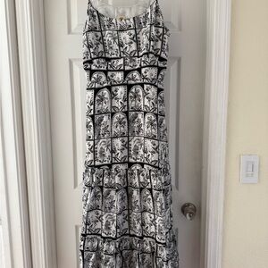 C&C California Tropical Windows Black and White Patterned Maxi Dress Size M